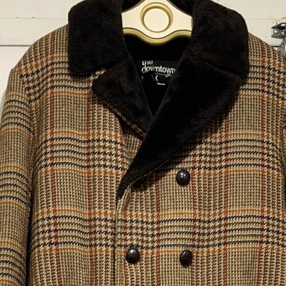 THE DOWNTOWNER VINTAGE FAUX FUR WOOL BLEND PLAID COATS SIZE 42/L - Picture 12 of 13